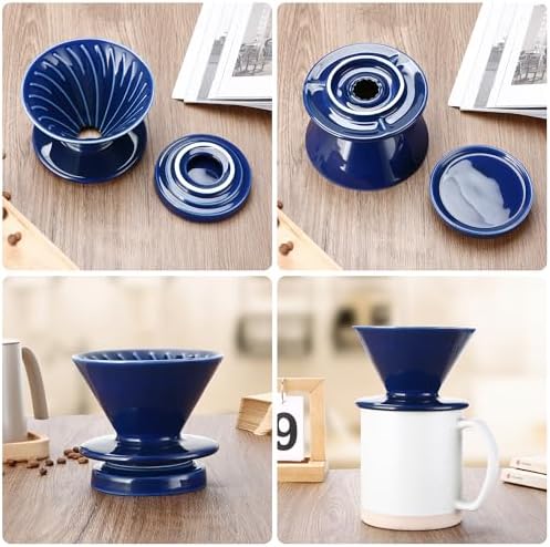 Pour Over Coffee Maker, Ceramic Coffee dripper with 100 pcs Paper Filter, Ceramic coffee Server with Lid, 15.5oz/450 ml, Suitable for 1-2 people (Blue) - Image 6