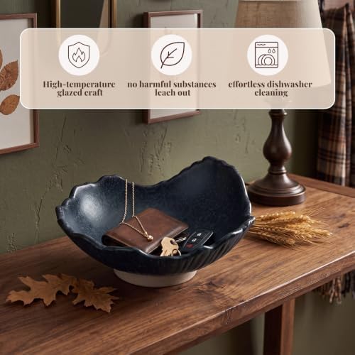 6" Ceramic Decorative Bowl Irregular Rim Key Tray, Navy Blue - Image 6