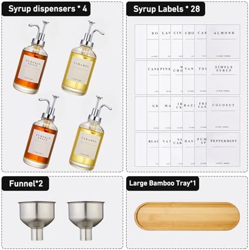 Coffee Syrup Dispenser for Coffee Bar with Silver Upgraded Pump, 4 Pack - Image 2