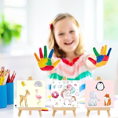 Mimorou 64 Pack Mini Canvas with Easel for Painting Wood,3 X 3 Inch - Image 6