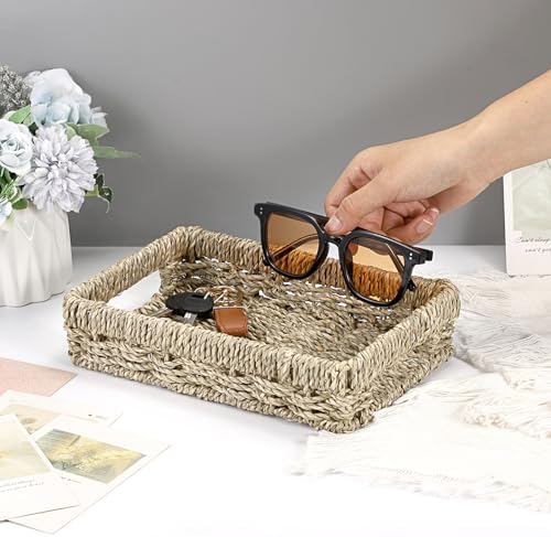Hipiwe Small Key Basket Bowl for Entryway Organizer Seagrass Wicker Tray - Image 7