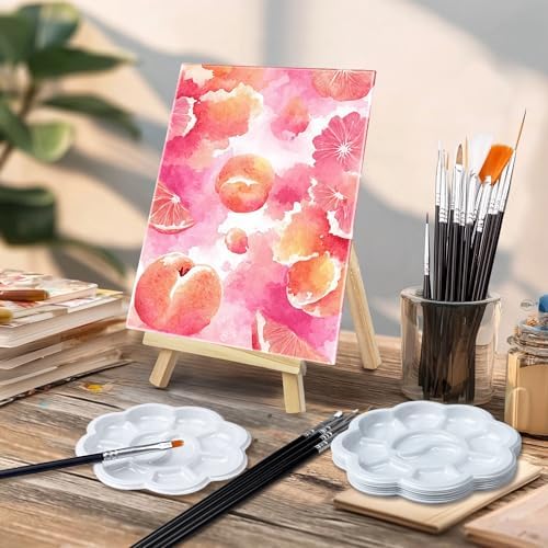 PPXMEEUDC 10PACK 75pcs Canvas with Easel Set Board with Wooden Easel Tray Brush 6 x 8in Canvas Aainting Board Set Great for Beginners in Ail Painting and Watercolor Painting Party Gift - Image 6