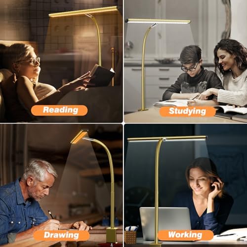 Airlonv LED Desk Lamp with Clamp, 17" Stepless Dimming Light, Gold - Image 5