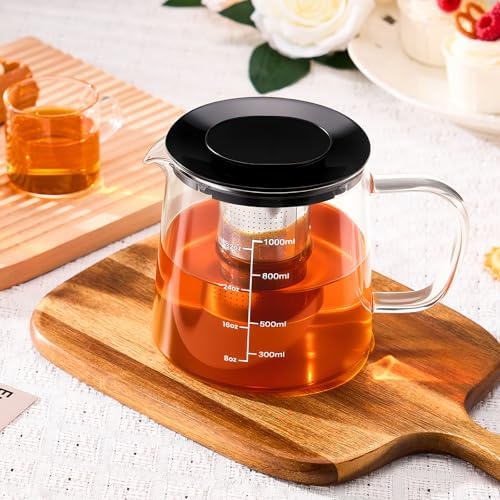 PARACITY Tea Pot with Infuser, Clear Stovetop Glass Tea Kettle with Scale - Image 6