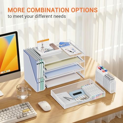 4-Tier Desk File Organizer with Drawer & Pen Holder (White) - Image 6