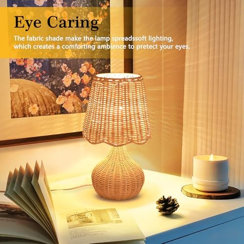 Ziqqeelam Rattan Small Bedside Table Lamp for Bedroom, Boho Mini Table Lamps for Nightstand, Farmhouse Small Table Lamps for Small Spaces for Kitchen Counter, Bookshelf, Bedroom, Kids Dorm - Image 7