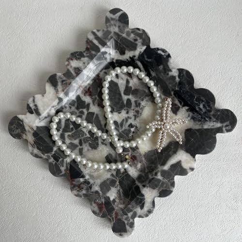 Vintage Natural Marble Tray Small Ornaments Scalloped Tray Handmade Storage Dish for Counter, Vanity, Dresser, Nightstand and Desk (Black White Brown) - Image 6