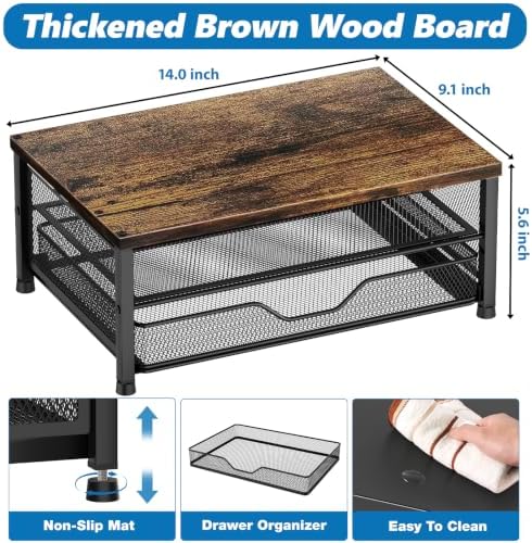 OPNICE Computer Monitor Stand Riser, Desk Organizer with Drawer, Printer & Laptop Stand, Office Desk Accessories & Workspace Desktop Organizers Storage for Office Supplies(Brown) - Image 6