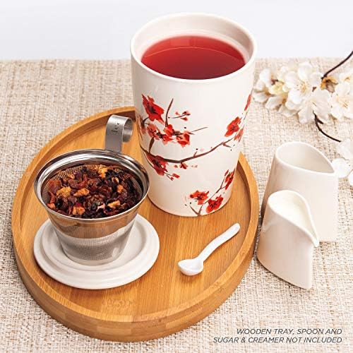 Tea Forte Double-Walled Ceramic Kati Cup, Removable Stainless Steel Infuser Basket and Lid, Steeps 12 oz Loose Leaf Tea, Dishwasher & Microwave Safe, Cherry Blossom - Image 6
