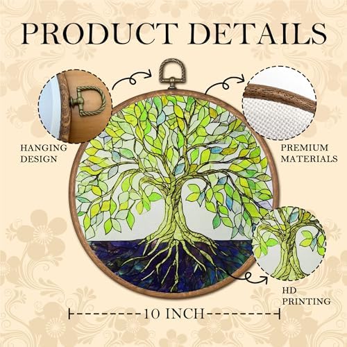 OFJE Tree of Life Wall Art Decor, Green Leaves Tree Nature Landscape Round Wall Hanging Decor, Modern Inspired Framed Canvas Prints for Farmhouse Home Bedroom Living Room Decorations, 10x10 Inch - Image 6