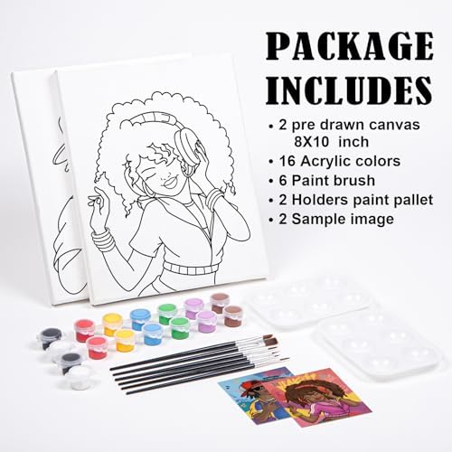 VOCHIC 2 Pack Paint and Sip Kit for Adults Pre Drawn Canvas to Paint Couples Painting Party Kit Outline Canvas Art Set for Date Night Games Valentine(Music Couple, 8x10 Inches) - Image 5