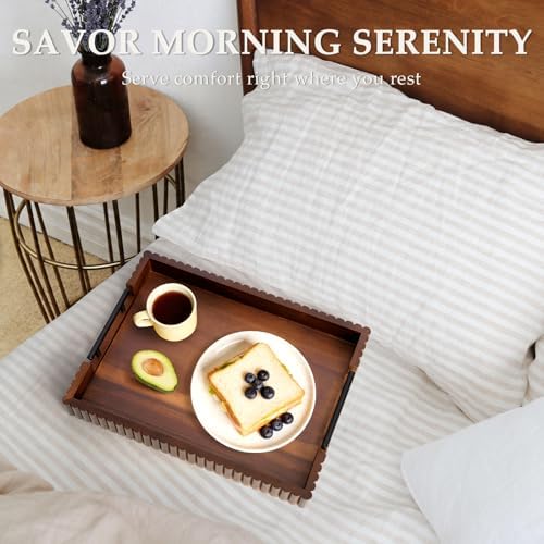 Serving Tray for Coffee Table Decor, 16.7" Decorative Ottoman Tray, Walnut - Image 6
