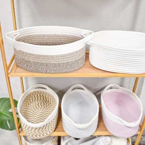 ABenkle Small Basket with Handles, Boho Decorative Rope Woven Dog Cat Toy Storage Bin Shelf Storage Organizer, Easter Christmas Gift Basket, 12"x8"x5" - Image 7