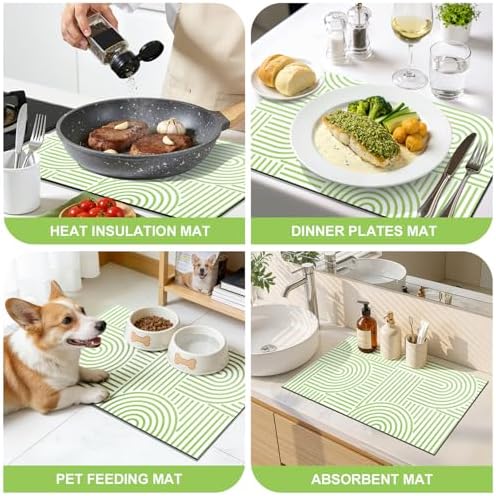 Findosom Geometric Dish Drying Mat, 12" x 20" Absorbent Coffee Mat, Green - Image 7