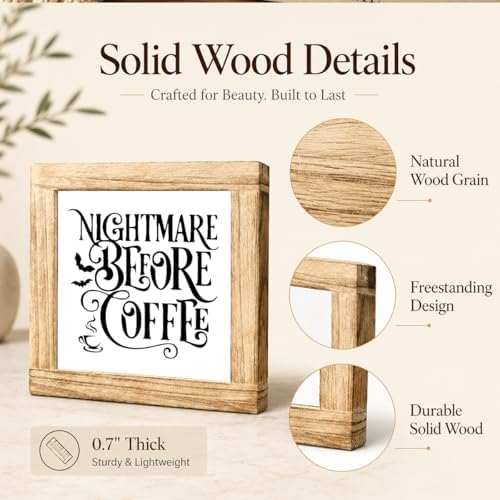 Nightmare Before Coffee Wooden Plaque, Halloween Coffee Bar Sign, Gothic Kitchen Counter Accent, Spooky Farmhouse Shelf Display For Desk Pantry Breakfast Nook Home Decor, 5.9 x 5.9 in - Image 6