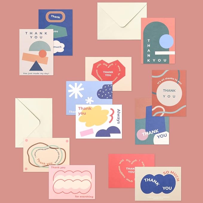 Monolike Day-by-day Card, Thank you-Objet - Mix 36 Mini Single cards, 36 envelopes, 36 stickers Package