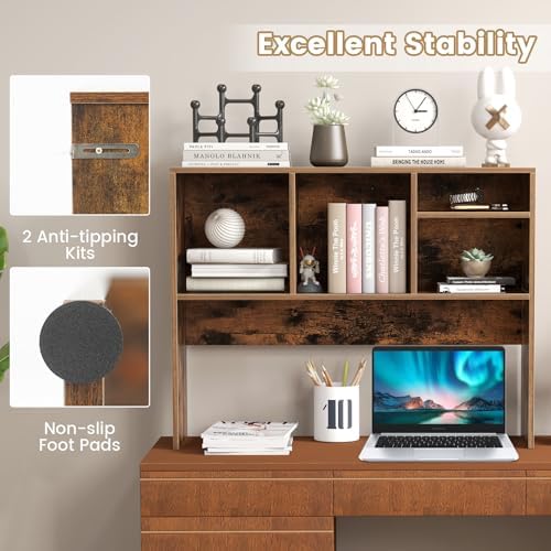 Giantex Desktop Bookshelf, Countertop Storage Hutch with 4 Shelves for Computer Desk, Dressing Tabletop Display Rack, Multipurpose Desk Hutch Storage Organizer for Home Office Dorm (Rustic Brown) - Image 6