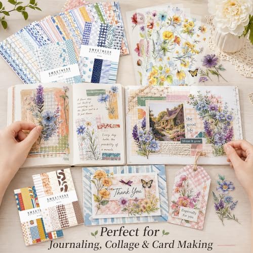 500 Sheets Scrapbook Paper, Junk Journal Supplies + 84 PET Floral Stickers - Image 7