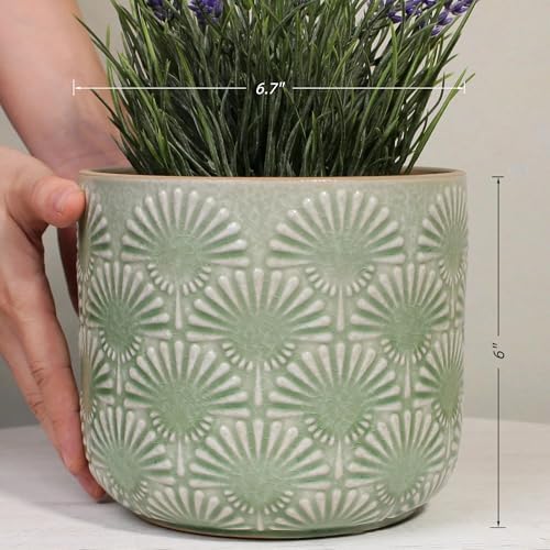 Boho Ceramic Flower Pot, 6.7" Contemporary Pots for Indoor Outdoor Plants - Image 6