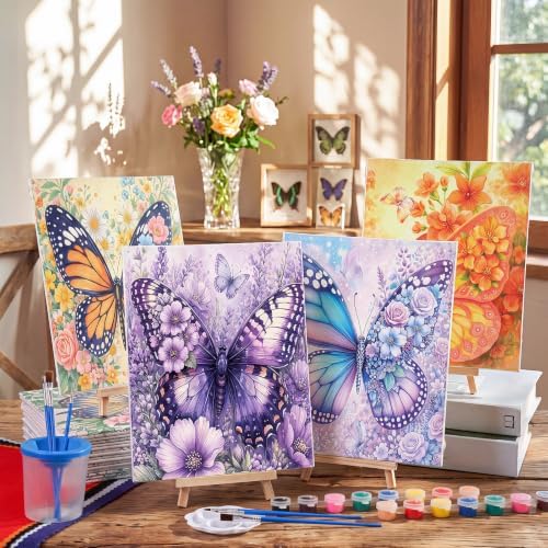 Sherr 140 Pcs 20 Set Pre Drawn Canvas Painting Kit, Butterflies and Flowers - Image 6