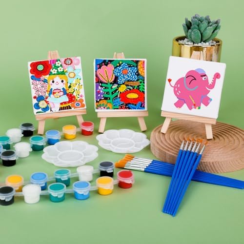 ESRICH 18 Set Mini Acrylic Paint Kit, Mini Stretched Canvas with Easel - Image 6