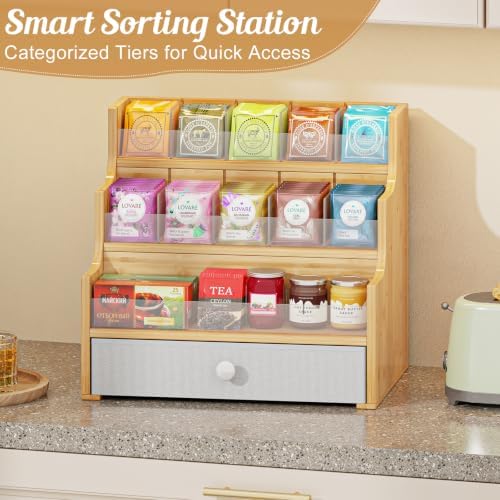 Bamboo Tea Bag Organizer Storage Box Stackable Tea Bag Holder Tea Caddy Box Containers (4-Tier, Large) - Image 6