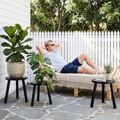 Wood Plant Stands Indoor, Black Plant Stand Modern Plant Table for Large Plants, Wooden Plant Stool, Tall Plant Holder Small Round Side for Living Room, Balcony, Office (1 Pack) - Image 7