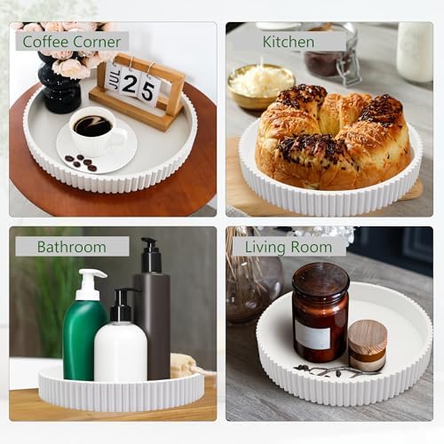 Round Decorative Tray for Coffee Table Decor, 11.8in White Decorative Serving Tray for Kitchen Counter,bandejas decorativas, Wooden Serving Tray for Party - Image 6
