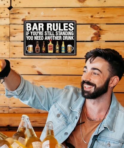 Putuo Decor Vintage Bar Sign, Bar Rules If You're Still Standing Need Another Drink Metal Plaque, Retro Alcohol Themed Wall Decor for Man Cave Bar Pub, Funny Drinking Gift - Image 6
