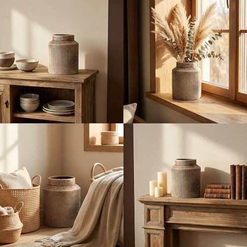 Rustic Terracotta Flower Vase, 7.5 Inch Aged Ceramic Pot for Dried Arrangements, Farmhouse Boho Centerpiece for Living Room, Entryway, Airbnb & Shelf Decor - Image 7