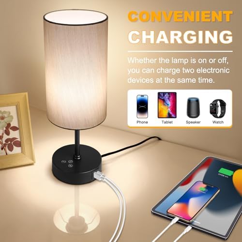 Unicozin Table Lamp for Bedroom, 3 Color Temperatures, 7 RGB Colors, Adjustable Brightness, Dual USB Charging Ports, Ambience Nightstand Light with Grey Shade, Desk Lamp for Kids Reading Home Office - Image 7