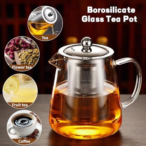Glass Teapot, Tea Pot with Removable Infusers for Loose Tea, Borosilicate Glass Tea Kettle Tea Maker Stovetop for Party, Camping,Travel (550ML) - Image 6