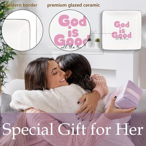 God Is Good Pink Jewelry Tray, Christian Bible Verse Gifts Ceramic Jewelry Dish Tray for Rings & Earring for Women, Religious Faith Based Gifts Ring Trinket Dish for Women - Image 7