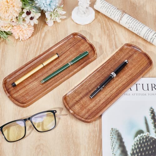 PLIGREAT 2 Pcs Wood Pen Tray, Oval Wooden Desk Pen Organizer Holder Minimalist Writing Instrument Rest Tea Coffee Table Tray for Office Stationery Desk Decor, 9.8x3.7x0.5Inch - Image 5