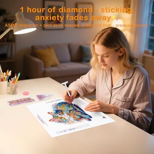 DIAMONDOUBLE Cat Diamond Painting Kits for Adults on Velvet Canvas, 12x12 Special Shape Diamond Art Kit Partial Drill 3D Bead Mosaic DIY Craft Kit for Beginners, Colorful Cat Wall Decor - Image 7