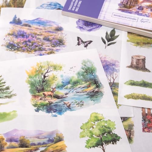 YagCu Journaling Sticker Book, 50 Sheets Scrapbook Stickers, Junk Journal Supplies, Pre-Cut Aesthetic Washi Materials, Watercolor Scrapbooking for Adults, Decorative Ephemera Bullet Planner Arts Craft - Image 6