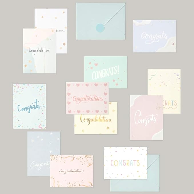 Monolike Day-by-day Card, Congratulations - Mix 36 Mini Single cards, 36 envelopes, 36 stickers Package