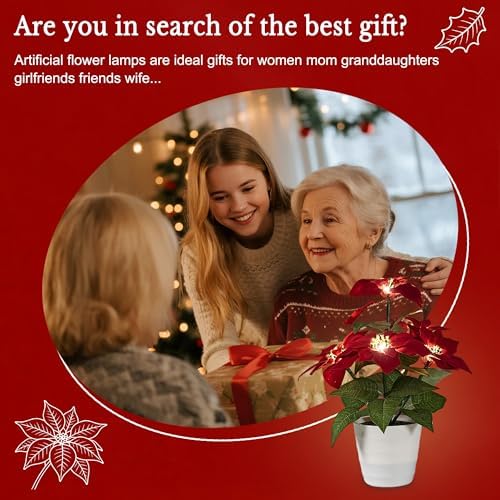 Artificial Christmas Flower Lamp Night Light, Battery Powered for Christmas Bedroom Bar Coffee Shop Decor, Gifts for Women Mom Grandma Girlfriend Birthday Christmas Valentines Mothers Day - Image 7