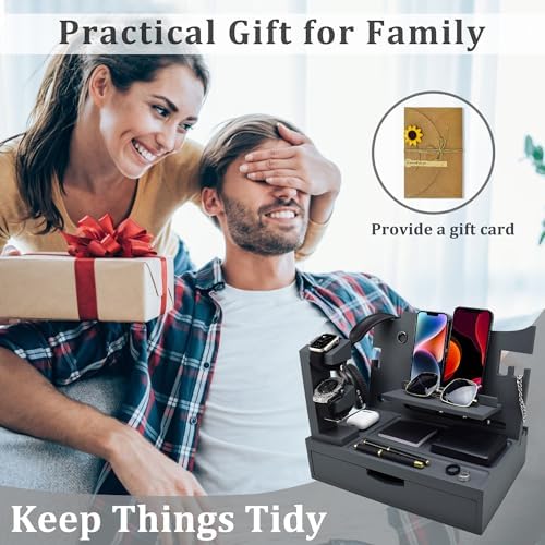 Nightstand Organizer for Men with Large Drawer Gift for Men, Grey - Image 6