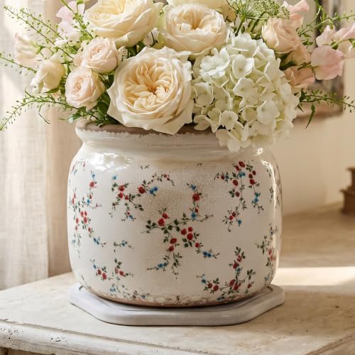 Cottage Core Ceramic Plant Pot with Decorative Saucer, Plant Lover Gifts - Image 6