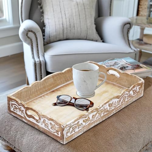 COTTON CRAFT Hand Carved Wooden Serving Tray - Breakfast Tray with Handles - Image 7