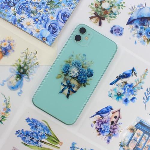 30 Sheets Precut Blue Flower Garden Landscape Stickers Book for Junk Journal Supplies, Transparent PET Stickers for Journaling, Scrapbooking, Bujo, Collage, Card Making - Image 6