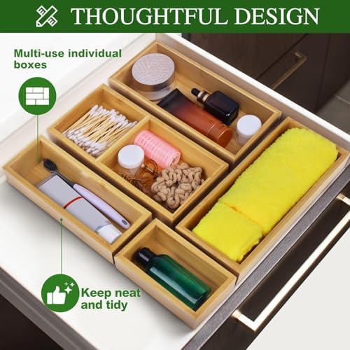 MapleGrace Bamboo Drawer Organizer Set, Individual Wood Storage Organizers - Image 6