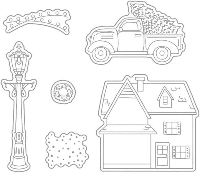 Snow House Christmas Tree Stamps and Cutting Dies for Card Making DIY Transparent Silicone Clear Stamp and Metal Die Cuts Sets for Scrapbooking Paper Greeting Cards Decor Seals Craft Supplies