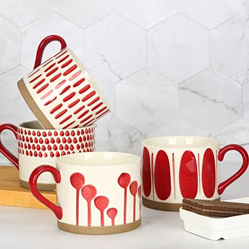 Koja Colorful Hand Painted Ceramic Mugs, 16 oz, Set of 4, Dishwasher Safe - Image 7