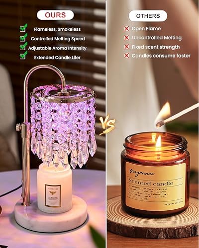 Candle Warmer Lamp with Timer Dimmer and 3 Bulbs, Candle Lamp Warmer with RGB Mode for Adjustable Height, Crystal Candle Lamp for Jar Candles, House Warming Gifts Home Room Decor, French Gold - Image 6