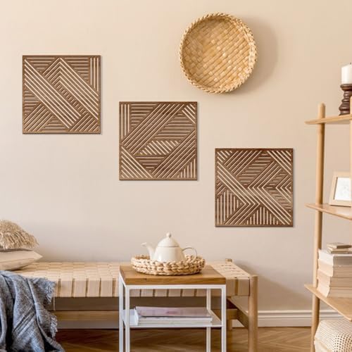 Bnesi 3 Piece Abstract Geometric Wood Wall Art Decor Modern Boho Minimalist Slatted Design Wall Sculpture Art Decor for Living Room Bedroom Home Bathroom (Exquisite, Medium) - Image 7