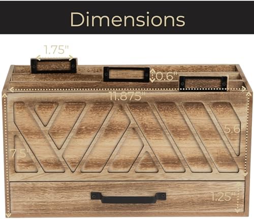 BLU MONACO | Natural Wood Desktop Mail Organizer with Drawer | Three-Tier Mail Sorter with Black Label Holders | Countertop Mail Holder & Document Storage for Home or Office - Image 6