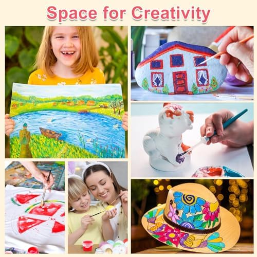 322PCS Washable Acrylic Paint for Kids Arts and Crafts, 23 Gouache Watercolor Paint Combination Sets of 12 Colors for Party Classroom Painting Supplies,23 Flat and 23 Pointed Brushes - Image 6