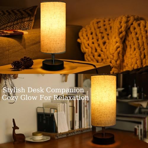 Bedside Table Lamps, Table Lamp for Bedroom, Lamps for Night Stands with Linen Lampshades, Small Table Lamp for Living Room, Office (Bulb Excluded) - Image 7